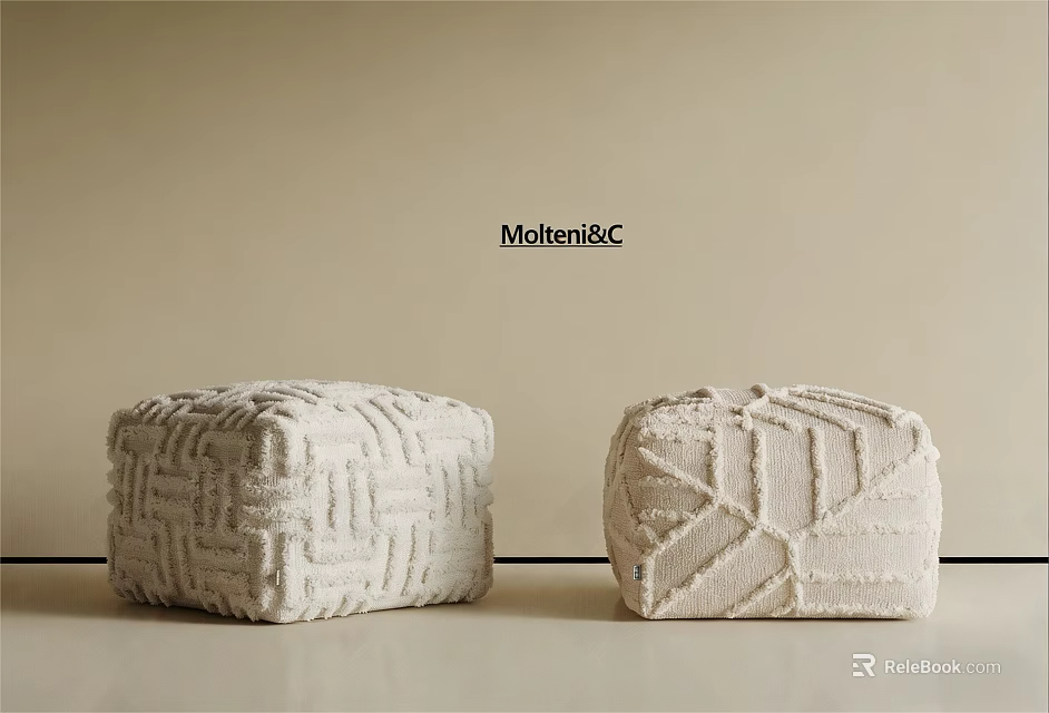 Two White Woven Ottoman Stools With Textured Patterns By Molteni&C Modern Decor 3d model 