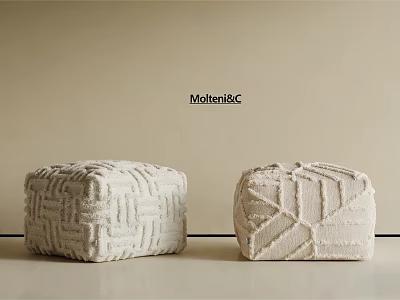 Two White Woven Ottoman Stools With Textured Patterns By Molteni&C Modern Decor 3d model