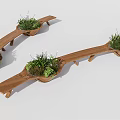 Wooden Outdoor Chair With Integrated Plant Planters For Garden And Patio Spaces