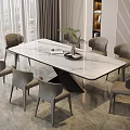 Modern Dining Space With Marble Table Gray Chairs And Green Plant Interior 3d model