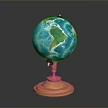 3D Rendered Blue Green Globe With Orange Stand And Detailed Continents