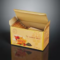 Open Yellow Carton Containing Tea Bags With Tea Cup And Snacks Illustration