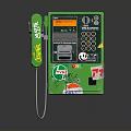 Green Public Telephone Electronic Device With Keypad Display Screen And Stickers