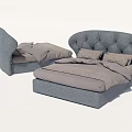 Modern Gray Upholstered Double Bed with Tufted Headboard and Soft Pillows 3d model