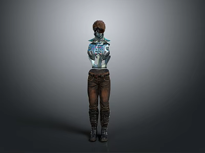 3D Sci Fi Character With Transparent Mechanical Torso Blue Glowing Interior Brown Pants And Boots 3d model