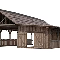 Traditional Ancient Wooden Architecture With Sloped Roof Veranda And Wooden Railing