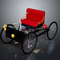 Vintage Tricycle With Red Upholstered Seat Black Frame And Gold Decorative Accents
