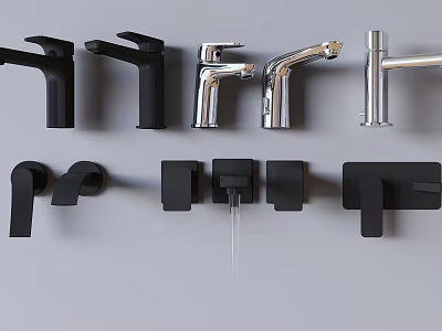 Various Modern Faucet Styles In Black And Silver Finishes For Home Bathroom And Kitchen 3d model