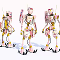 Three Smart Machines Featuring Pink Yellow Design With Floral Patterns And Antennas