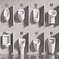 Multiple Modern Wall Mounted Urinals Arranged on White Tiled Bathroom Wall 3d model