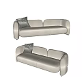 Modern Beige Upholstered Multi Person Sofa With Curved Armrests And Black Cushion