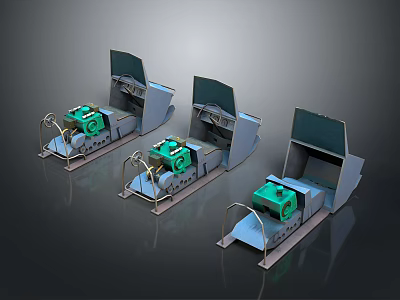 Three Industrial Mechanical Devices With Green Components And Gray Metal Structures 3d model