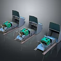 Three Industrial Mechanical Devices With Green Components And Gray Metal Structures