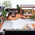 Roof Garden Design With Wooden Deck Green Plants Seating Area And Outdoor Furniture