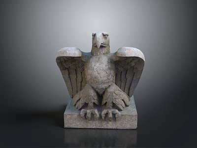 Eagle Detailed Stone Sculpture With Spread Wings Standing On Pedestal 3d model