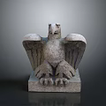Eagle Detailed Stone Sculpture With Spread Wings Standing On Pedestal 3d model