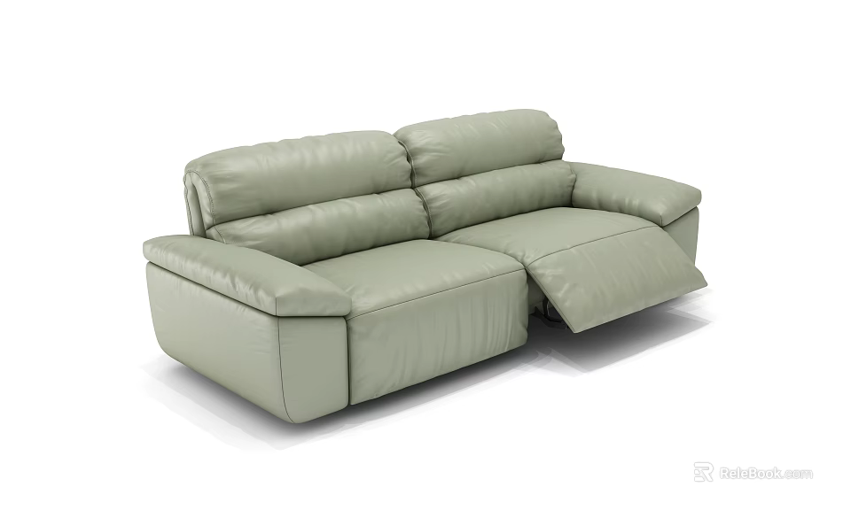 Light Green Leather Sectional Sofa With Reclining Seats And Modern Comfort Design 3d model 