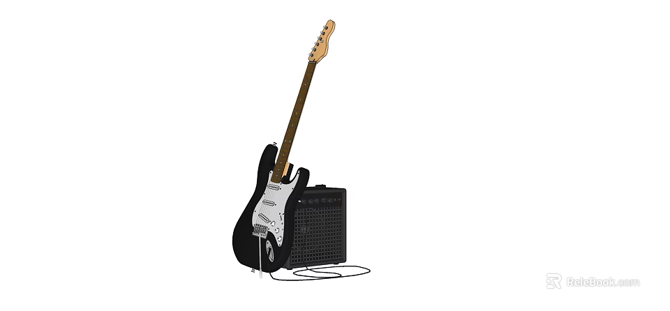Electric Guitar With Amplifier And Connected Cable For Musical Instrument Setup 3d model 