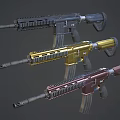Modern Tactical Assault Rifles In Black Gold And Crimson Colors With Grips