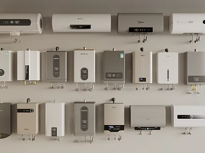 Various Wall Mounted Water Heaters With Different Models And Designs On 3d model