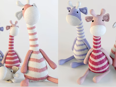 Adorable Plush Giraffe Dolls With Pink Purple And White Striped Design 3d model