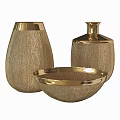 Elegant Gold Textured Decorative Ornament Set with Vases and Bowl for Home Decor