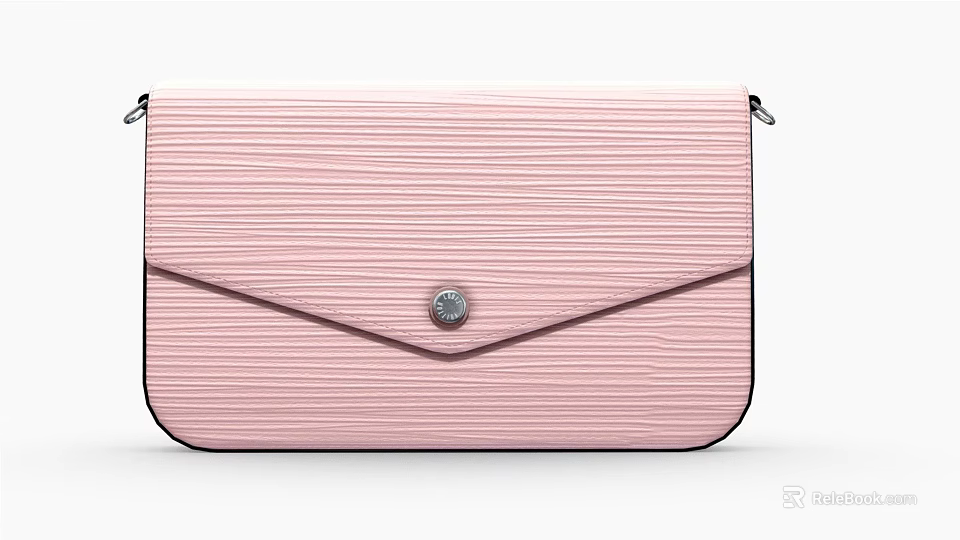 Pink Vertical Striped Clutch Bag With Metallic Button And Sleek Design 3d model 