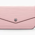 Pink Vertical Striped Clutch Bag With Metallic Button And Sleek Design
