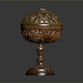 Artistic Brass Decorative Container With Intricate Carvings And Ornate Lid Base