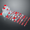 3D Urban Building Models Showcasing White Red Structures Different Heights Irregular Layout