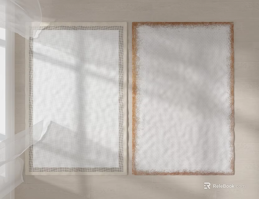 Two Square Rugs With Light Gray And Brown Borders On White Floor 3d model