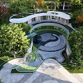 Modern Residential Landscape Design With Lush Greenery Winding Pathways And Water Features 3d model