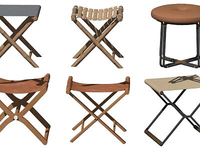 Various Stylish Stools With Cross Legged Design Wooden Leather And Metal Frames 3d model
