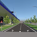 Modern Highway Road Infrastructure with Street Lights Traffic Signs Guardrails and Green Belts