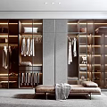 Modern Luxury Wardrobe Interior Design With Wooden Shelves Hanging Rods And LED Lighting