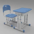 Blue Student Desk With White Frame Matching Chair And Small Basket