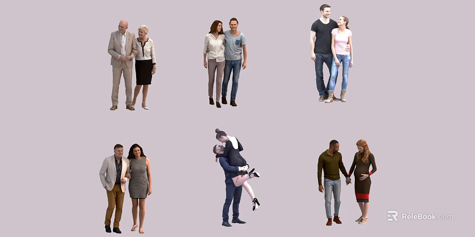 Diverse Groups of People Hugging Standing and Interacting in Casual Poses 3d model 