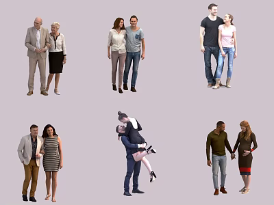 Diverse Groups of People Hugging Standing and Interacting in Casual Poses 3d model