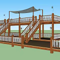 Outdoor Multi Level Wooden Roadside Platform With Stairs Railings And Canopy