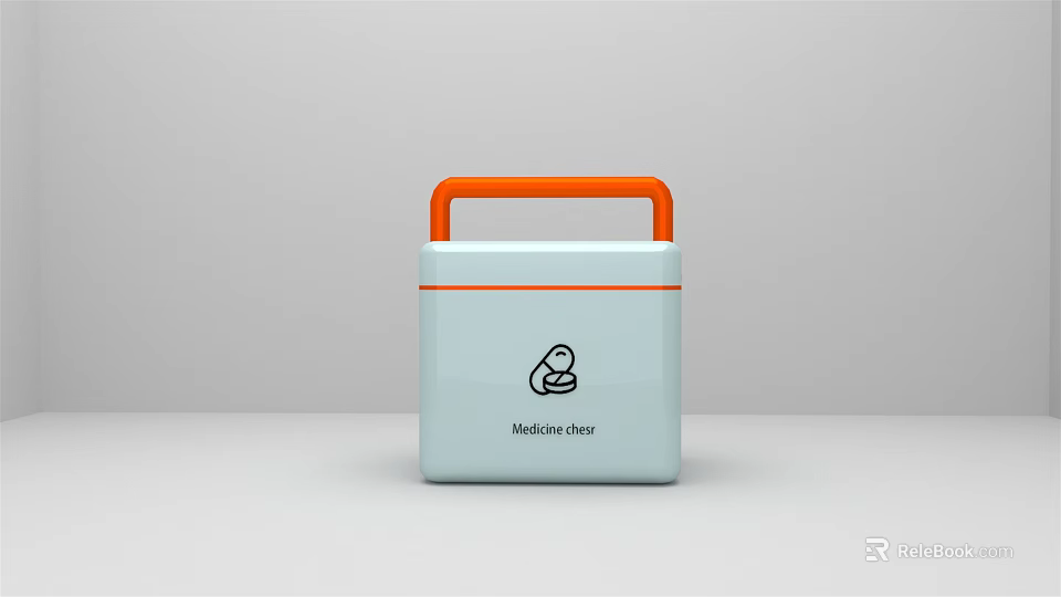 Light Blue Medicine Chest With Orange Handle And Medical Icon Design 3d model 