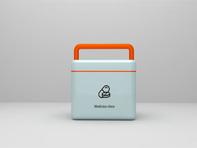 Light Blue Medicine Chest With Orange Handle And Medical Icon Design 3d model