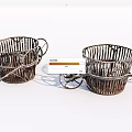 Vintage Rustic Metal Woven Baskets With Handles And Decorative Wheels