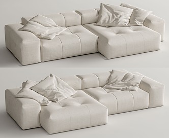 Modern Double Sofa Cream Multiplayer Sofa 3d model