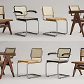 Modern Dining Chairs With Wooden And Metal Frame And Rattan Seat Designs