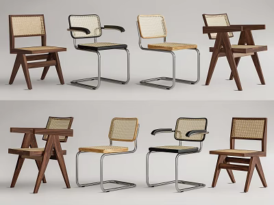 Modern Dining Chairs With Wooden And Metal Frame And Rattan Seat Designs 3d model