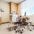 Hospital Outpatient Clinic Interior With Female Doctor Medical Equipment Computer And Wooden Cabinets