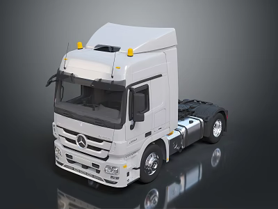 White Mercedes-Benz Semi Truck With Modern Cab Design And Yellow Warning Lights 3d model