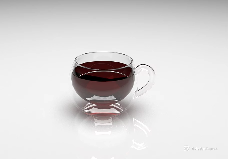 Transparent Glass Cup With Dark Red Liquid On White Background With Reflection 3d model 