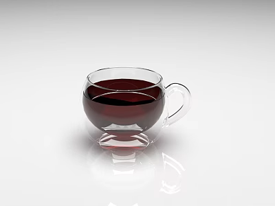 Transparent Glass Cup With Dark Red Liquid On White Background With Reflection 3d model