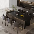 Modern Black Dining Table Set With Gray Leather Chairs Grapes And Wine Bottles